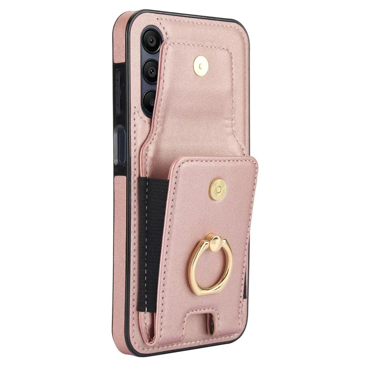 For Samsung Galaxy A15 4G / A15 5G Case Ring Kickstand Leather+TPU Cover with Card Holder