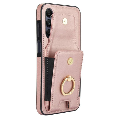 For Samsung Galaxy A15 4G / A15 5G Case Ring Kickstand Leather+TPU Cover with Card Holder