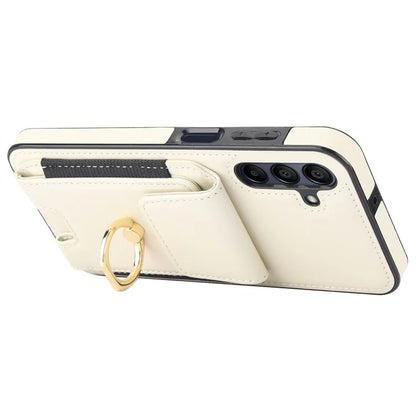 For Samsung Galaxy A15 4G / A15 5G Case Ring Kickstand Leather+TPU Cover with Card Holder