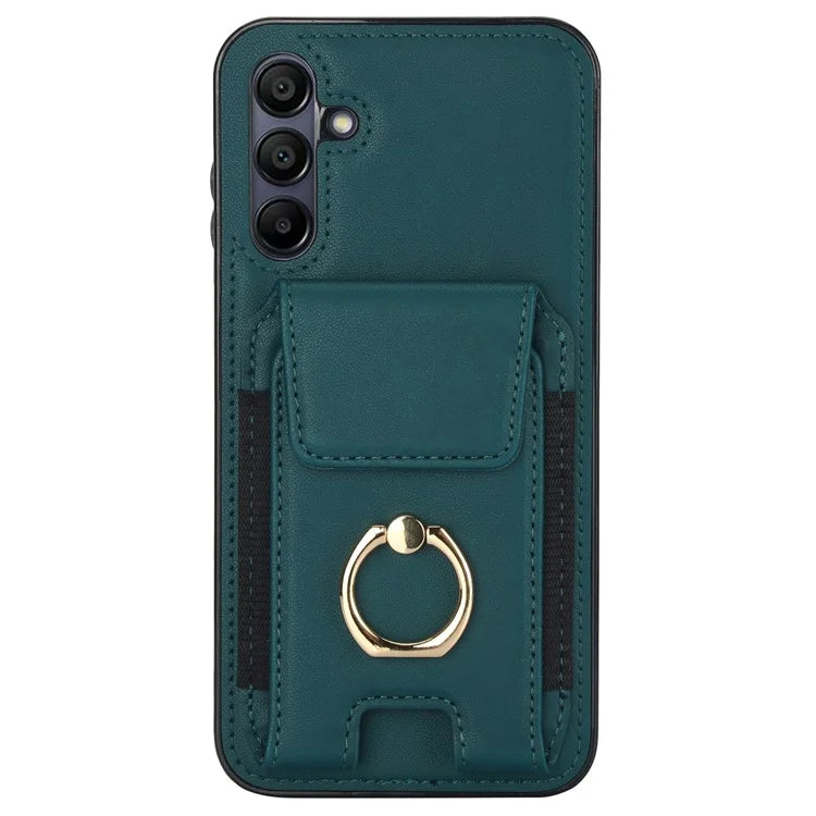 For Samsung Galaxy A15 4G / A15 5G Case Ring Kickstand Leather+TPU Cover with Card Holder