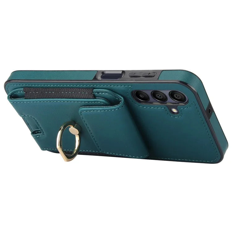 For Samsung Galaxy A15 4G / A15 5G Case Ring Kickstand Leather+TPU Cover with Card Holder