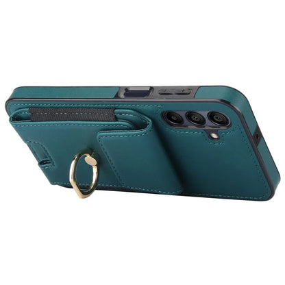For Samsung Galaxy A15 4G / A15 5G Case Ring Kickstand Leather+TPU Cover with Card Holder