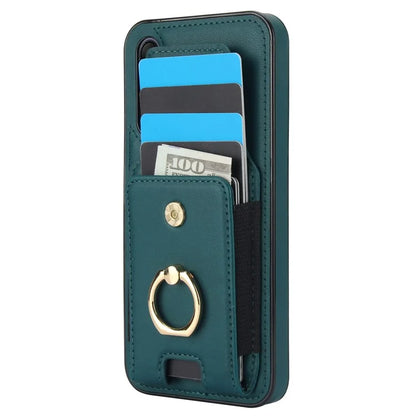 For Samsung Galaxy A15 4G / A15 5G Case Ring Kickstand Leather+TPU Cover with Card Holder