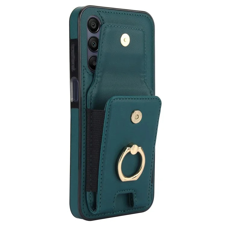 For Samsung Galaxy A15 4G / A15 5G Case Ring Kickstand Leather+TPU Cover with Card Holder