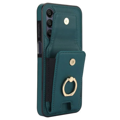 For Samsung Galaxy A15 4G / A15 5G Case Ring Kickstand Leather+TPU Cover with Card Holder