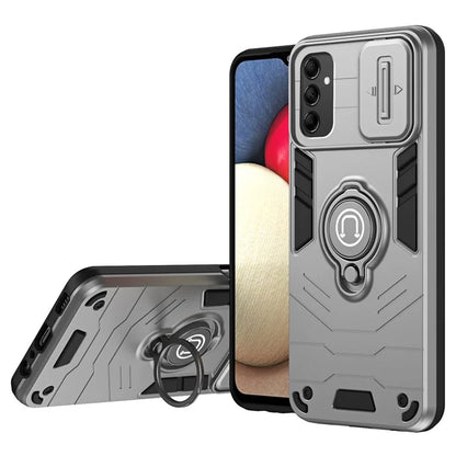 For Samsung Galaxy M14 5G Case Lens Protection Ring Kickstand PC+TPU Phone Cover