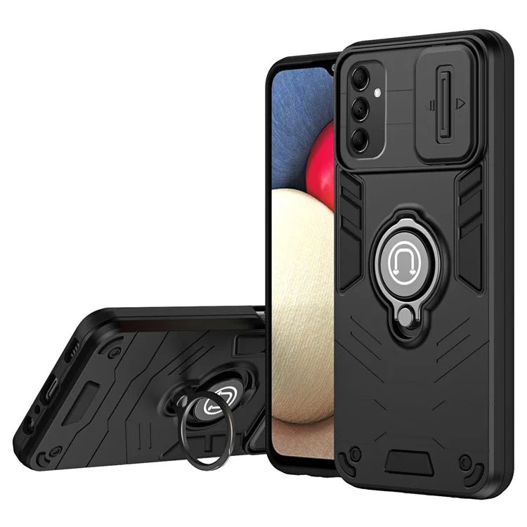 For Samsung Galaxy M14 5G Case Lens Protection Ring Kickstand PC+TPU Phone Cover