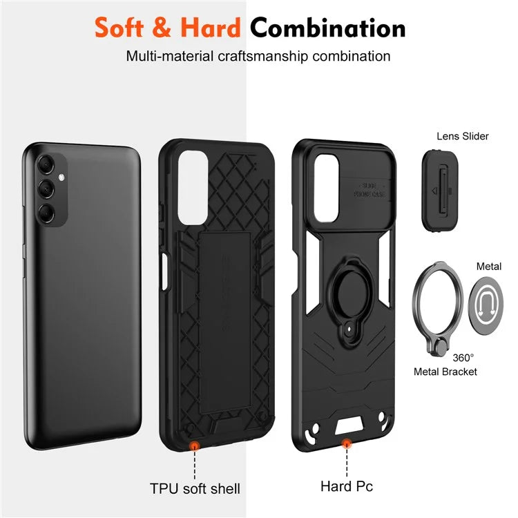 For Samsung Galaxy M14 5G Case Lens Protection Ring Kickstand PC+TPU Phone Cover
