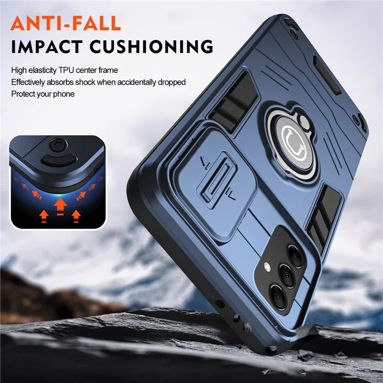 For Samsung Galaxy M14 5G Case Lens Protection Ring Kickstand PC+TPU Phone Cover
