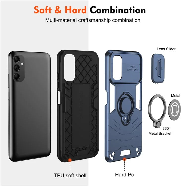 For Samsung Galaxy M14 5G Case Lens Protection Ring Kickstand PC+TPU Phone Cover