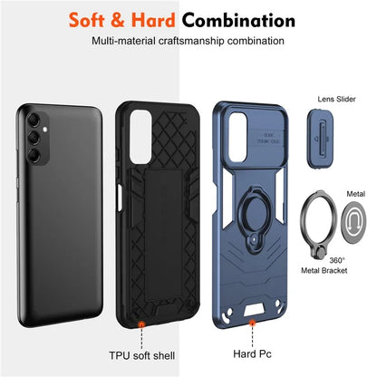 For Samsung Galaxy M14 5G Case Lens Protection Ring Kickstand PC+TPU Phone Cover