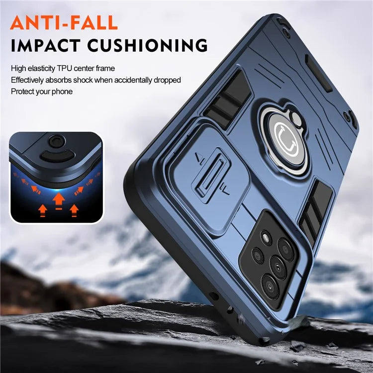 For Samsung Galaxy A13 4G Case PC+TPU Phone Cover with Kickstand and Slide Lens Guard