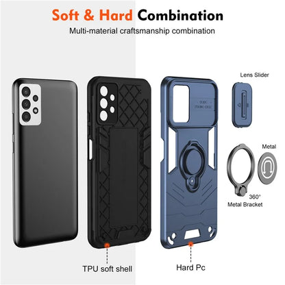 For Samsung Galaxy A13 4G Case PC+TPU Phone Cover with Kickstand and Slide Lens Guard