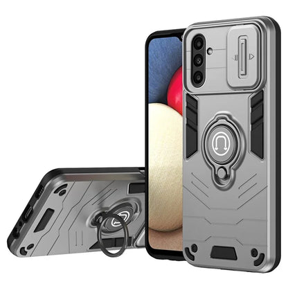 For Samsung Galaxy A14 5G / 4G Case PC+TPU Ring Kickstand Phone Cover with Slide Lens Lid