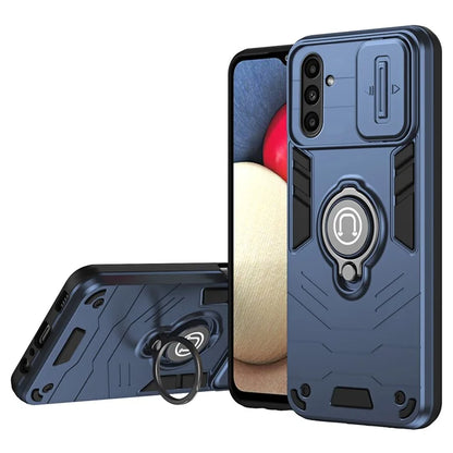 For Samsung Galaxy A14 5G / 4G Case PC+TPU Ring Kickstand Phone Cover with Slide Lens Lid