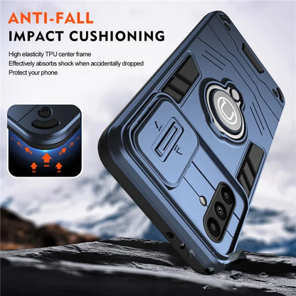 For Samsung Galaxy A14 5G / 4G Case PC+TPU Ring Kickstand Phone Cover with Slide Lens Lid