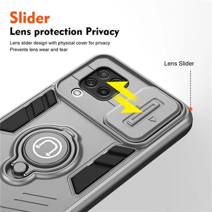 For Samsung Galaxy A22 4G (EU Version) Case PC+TPU Kickstand Cover with Slide Lens Cover
