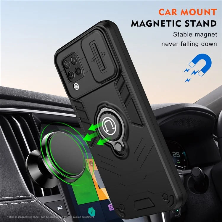 For Samsung Galaxy A22 4G (EU Version) Case PC+TPU Kickstand Cover with Slide Lens Cover