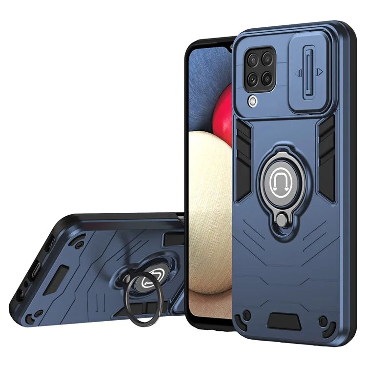 For Samsung Galaxy A22 4G (EU Version) Case PC+TPU Kickstand Cover with Slide Lens Cover
