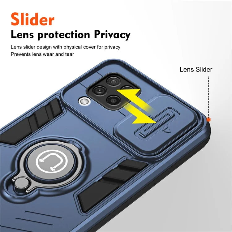 For Samsung Galaxy A22 4G (EU Version) Case PC+TPU Kickstand Cover with Slide Lens Cover