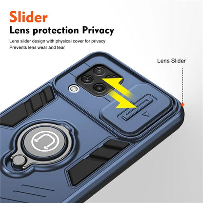 For Samsung Galaxy A22 4G (EU Version) Case PC+TPU Kickstand Cover with Slide Lens Cover