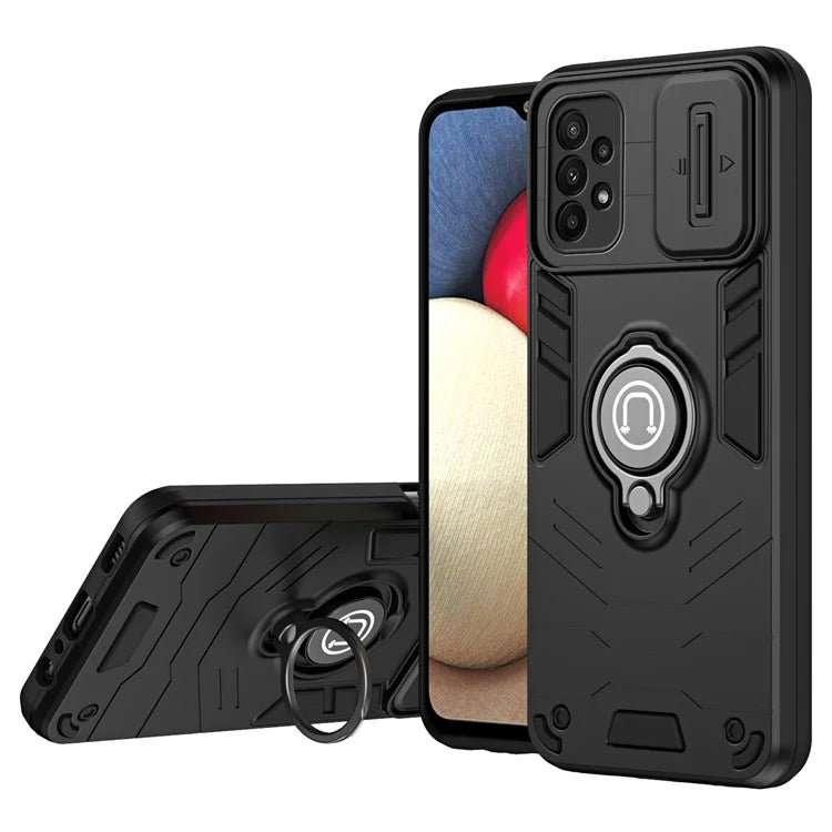 For Samsung Galaxy A23 4G / A23 5G (Global Version) Case PC+TPU Kickstand Lens Lid Phone Cover