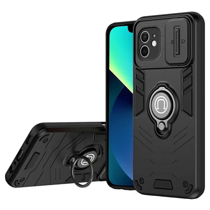 For iPhone 12 Case PC+TPU Phone Protector with Kickstand and Slide Lens Cover
