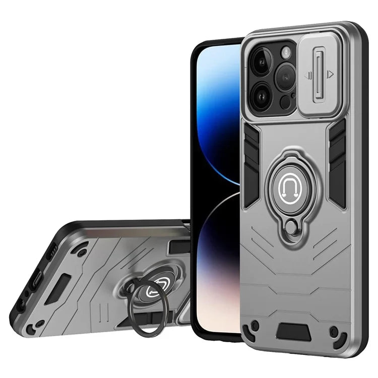 For iPhone 14 Pro Case Camera Protection PC+TPU Phone Cover with Ring Holder