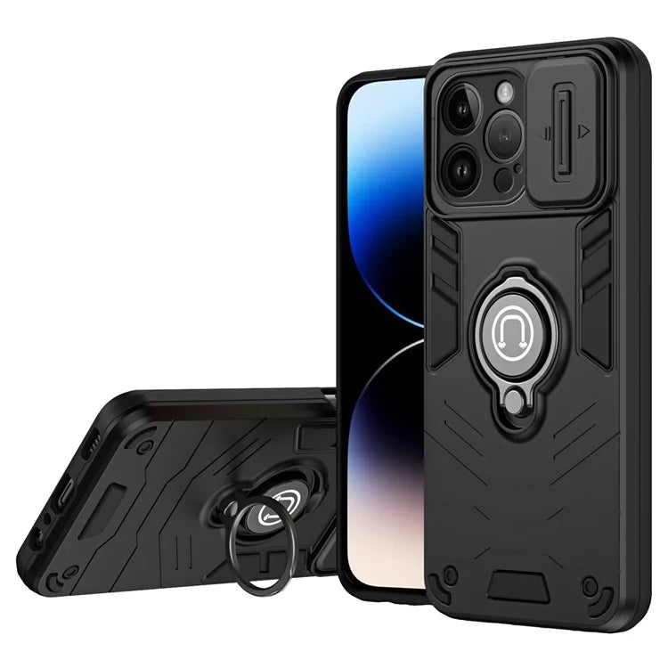 For iPhone 14 Pro Case Camera Protection PC+TPU Phone Cover with Ring Holder