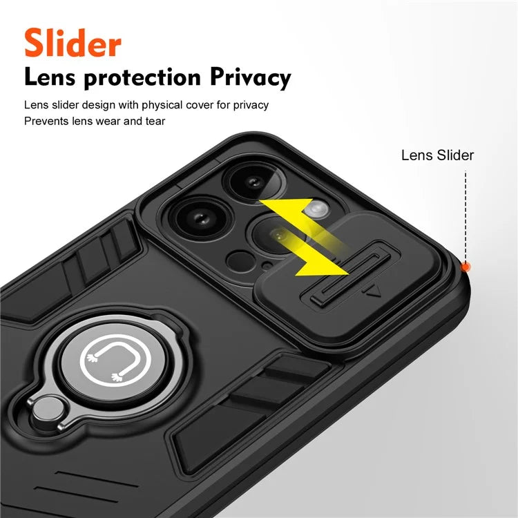 For iPhone 14 Pro Case Camera Protection PC+TPU Phone Cover with Ring Holder