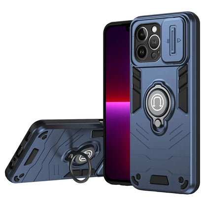 For iPhone 13 Pro Max Kickstand Case PC+TPU Phone Shell with Slide Lens Cover