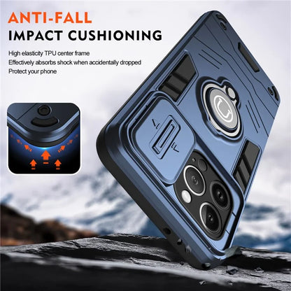For iPhone 13 Pro Max Kickstand Case PC+TPU Phone Shell with Slide Lens Cover