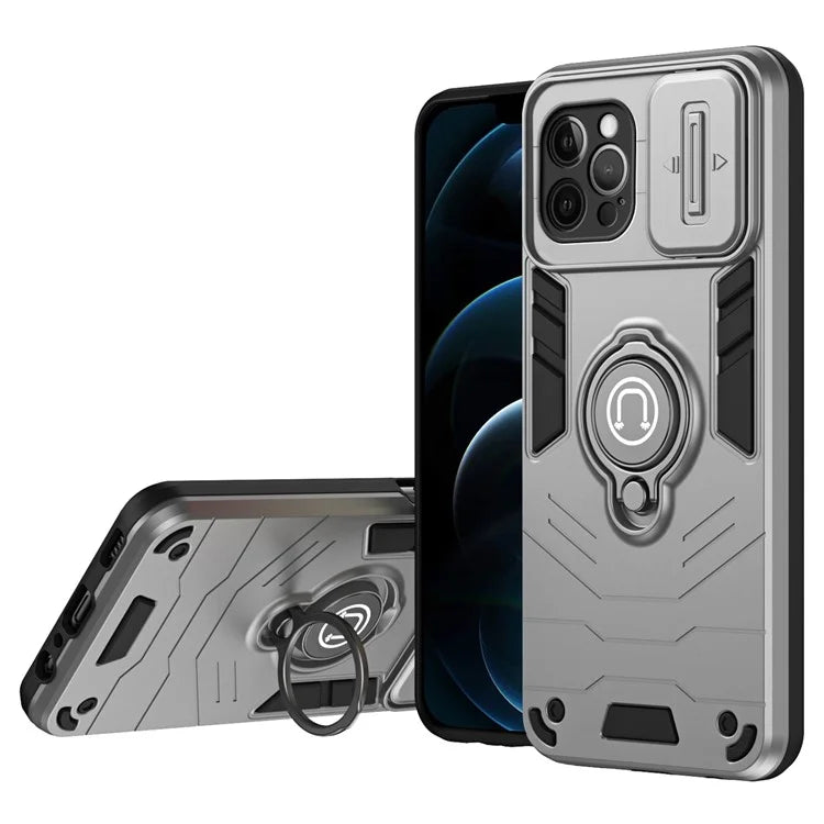 For iPhone 12 Pro Max Case PC+TPU Kickstand  Back Cover Slide Lens Cover