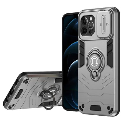 For iPhone 12 Pro Max Case PC+TPU Kickstand  Back Cover Slide Lens Cover