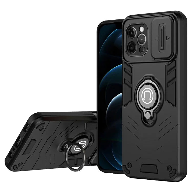For iPhone 12 Pro Max Case PC+TPU Kickstand  Back Cover Slide Lens Cover