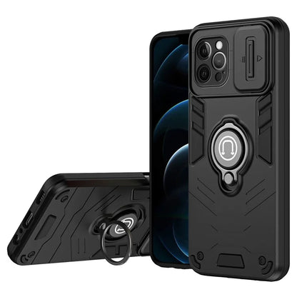 For iPhone 12 Pro Max Case PC+TPU Kickstand  Back Cover Slide Lens Cover