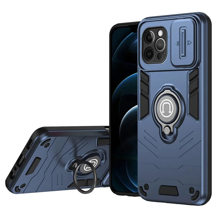 For iPhone 12 Pro Max Case PC+TPU Kickstand  Back Cover Slide Lens Cover
