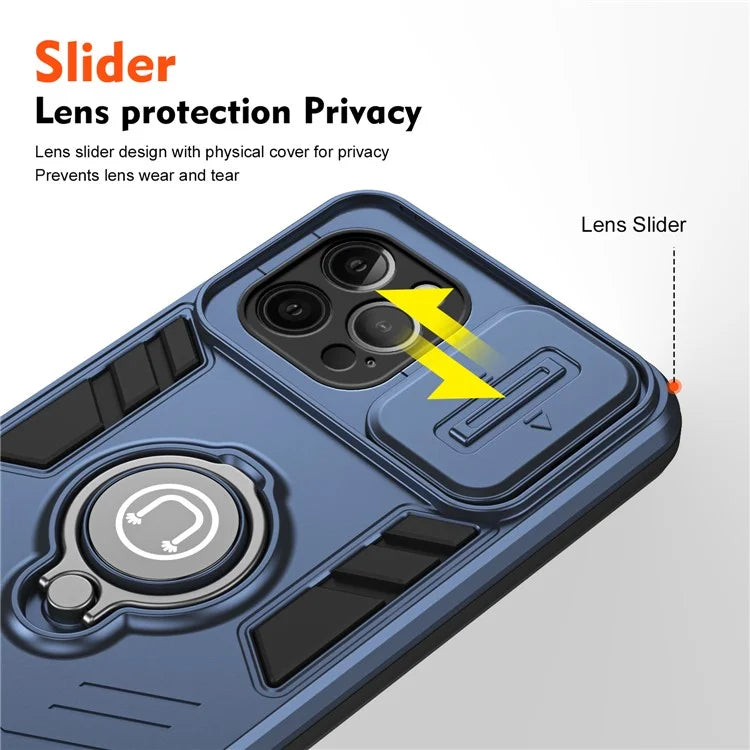For iPhone 12 Pro Max Case PC+TPU Kickstand  Back Cover Slide Lens Cover