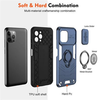 For iPhone 12 Pro Max Case PC+TPU Kickstand  Back Cover Slide Lens Cover