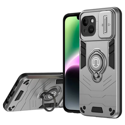 For iPhone 14 Case PC+TPU Anti-Drop Phone Cover with Ring Kickstand