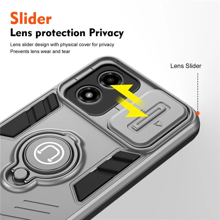 For Motorola Moto G04 4G / G24 4G Case Kickstand PC+TPU Phone Cover Slide Lens Protection