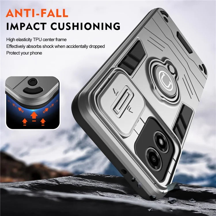 For Motorola Moto G04 4G / G24 4G Case Kickstand PC+TPU Phone Cover Slide Lens Protection