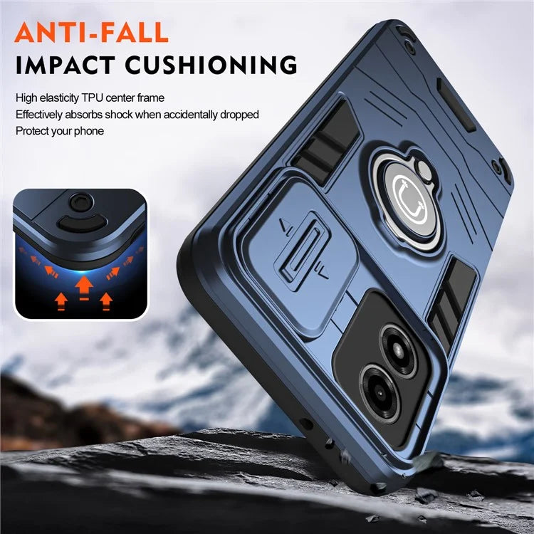 For Motorola Moto G04 4G / G24 4G Case Kickstand PC+TPU Phone Cover Slide Lens Protection
