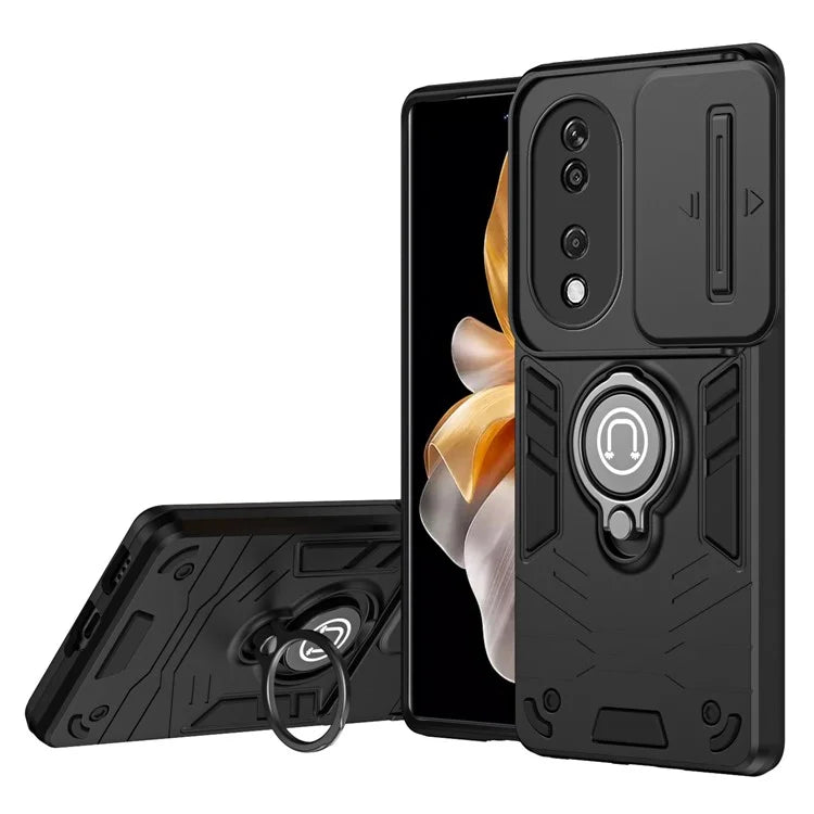 For Honor X7b 4G / 90 Smart Case Lens Shield Kickstand PC+TPU Phone Cover