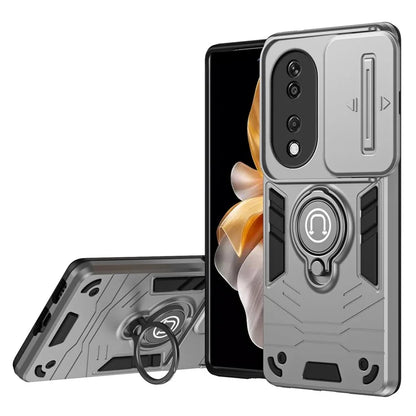 For Honor X7b 4G / 90 Smart Case Lens Shield Kickstand PC+TPU Phone Cover
