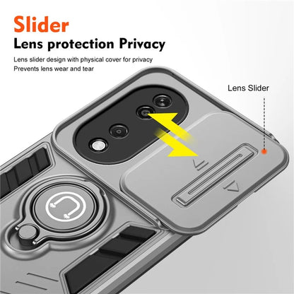 For Honor X7b 4G / 90 Smart Case Lens Shield Kickstand PC+TPU Phone Cover