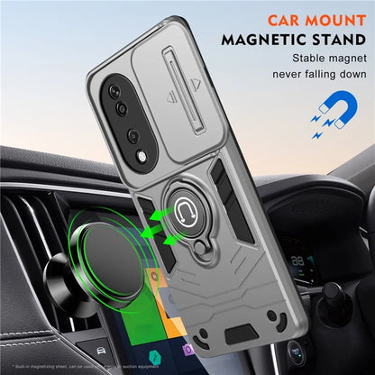 For Honor X7b 4G / 90 Smart Case Lens Shield Kickstand PC+TPU Phone Cover