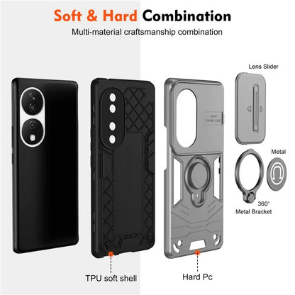 For Honor X7b 4G / 90 Smart Case Lens Shield Kickstand PC+TPU Phone Cover