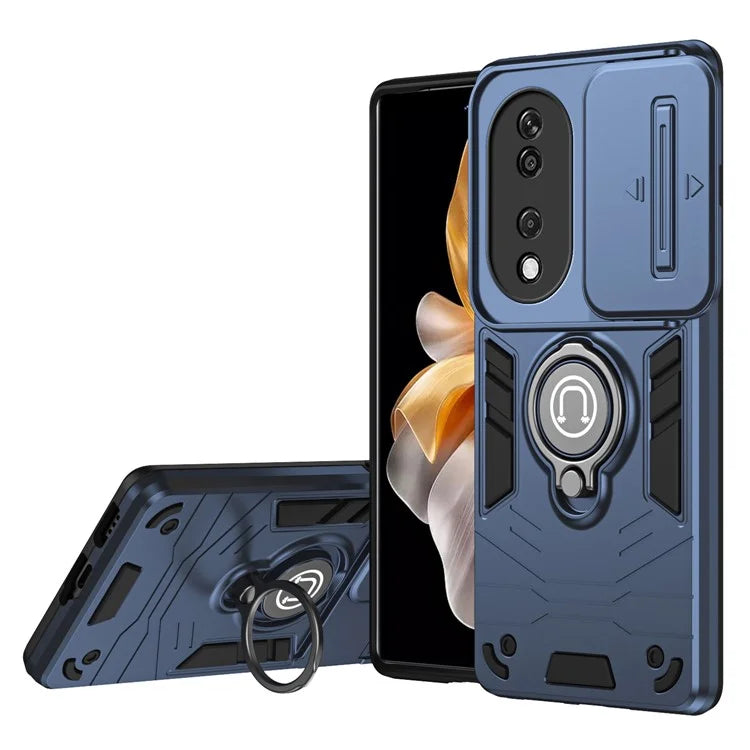 For Honor X7b 4G / 90 Smart Case Lens Shield Kickstand PC+TPU Phone Cover