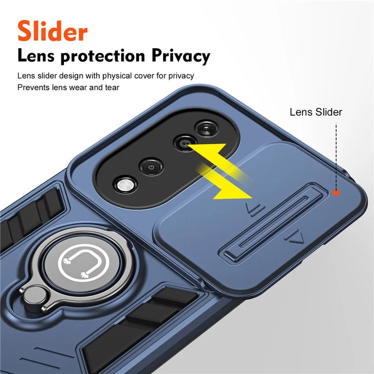 For Honor X7b 4G / 90 Smart Case Lens Shield Kickstand PC+TPU Phone Cover